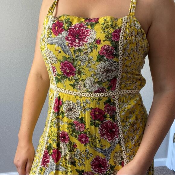 Anthropologie FARM Rio Floral Yellow Boho Maxi Dress Size Medium - Picture 4 of 7